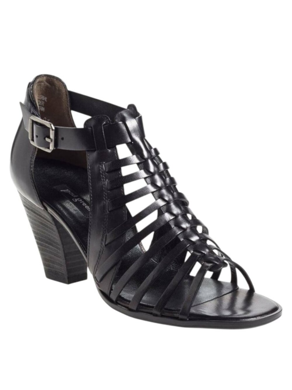 Unworn PAUL GREEN Black Caged Leather Chunky Heel Bootie Sandals 7.5 UK / 10 US